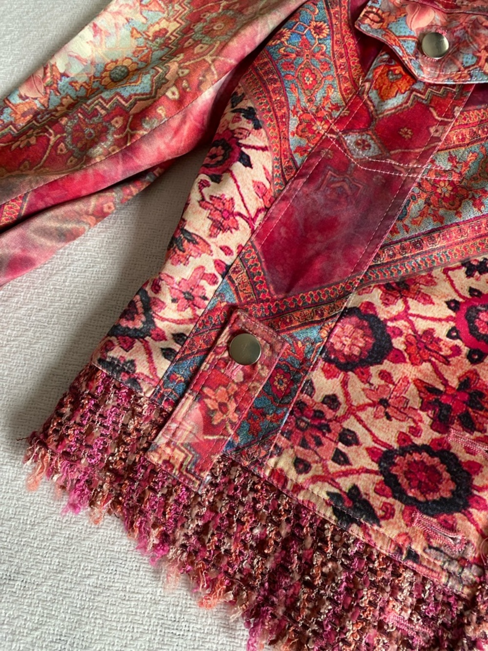Boho Chic Multi-Pattern Fringe Jacket - Picture 4 of 6